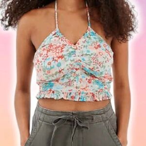 NWT American Eagle Floral Cropped Halter Top Size L